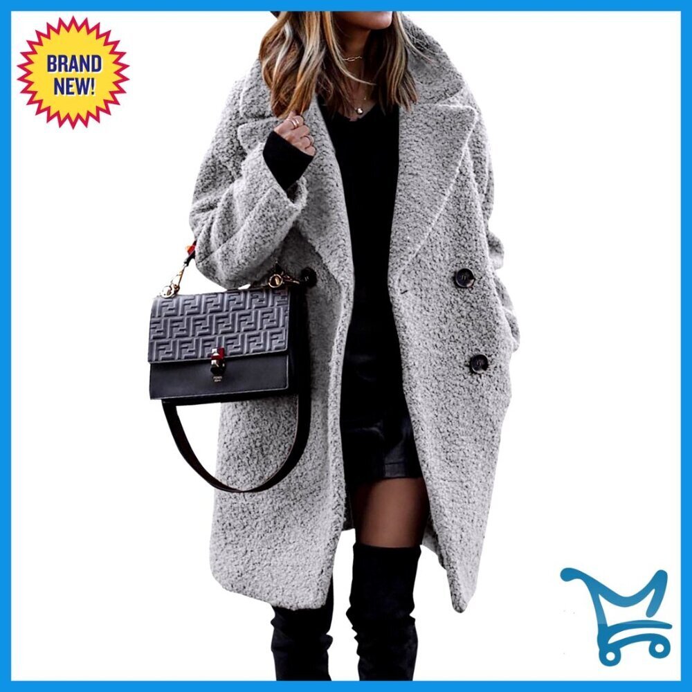 Faux Fur Sherpa Jacket Notched Lapel Double Breasted Winter Coat Chic
